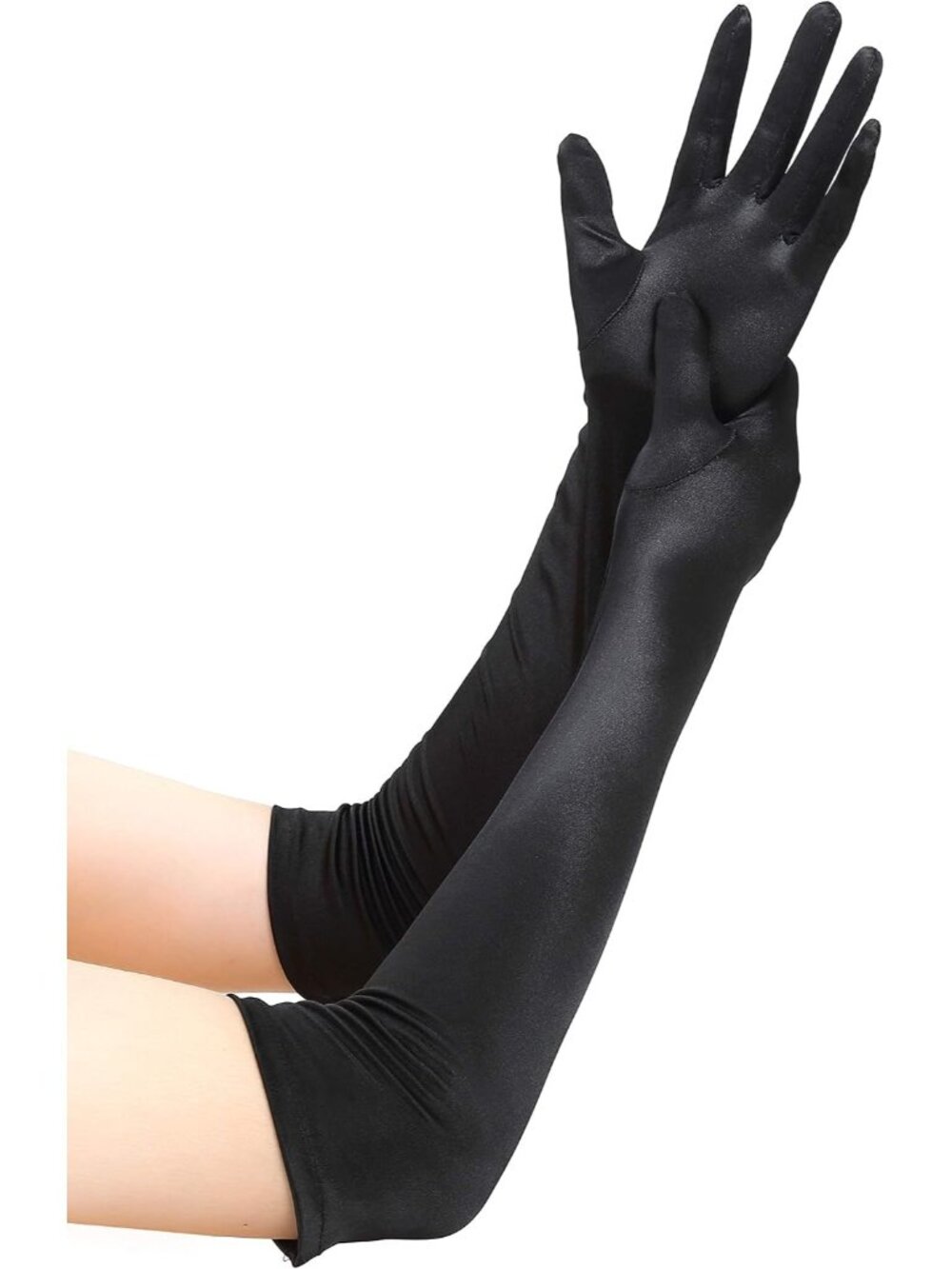 Women's Black 1920s Elbow Length Party High Shine Long Opera Satin Gloves